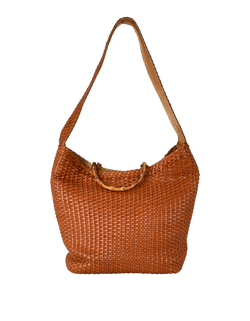 Bamboo Weaved Shoulder Bag, Leather, Brown, 1848, 2*